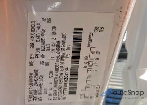 2019 Ford F250 Super Duty z USA, uszkodzony, nr VIN 1FT7W2BTXKEG05634